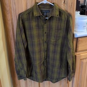 ExOfficio Olive and Brown Plaid Shirt Size Small